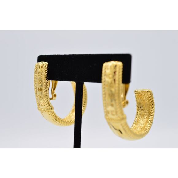Givenchy Vintage Clip Pm Earrings Chunky Hoop Gold Logo Letters Signed 80s BinAB - Picture 3 of 11